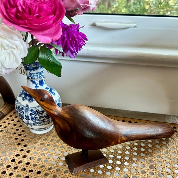 Vintage Mid Century Modern Carved Wooden Bird Sculpture MCM 11" Long - Picture 14 of 15